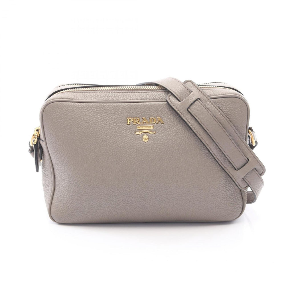 Prada Shoulder Bag Vitello Phenix Gray Leather Metal Logo