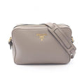 Prada Shoulder Bag Vitello Phenix Gray Leather Metal Logo