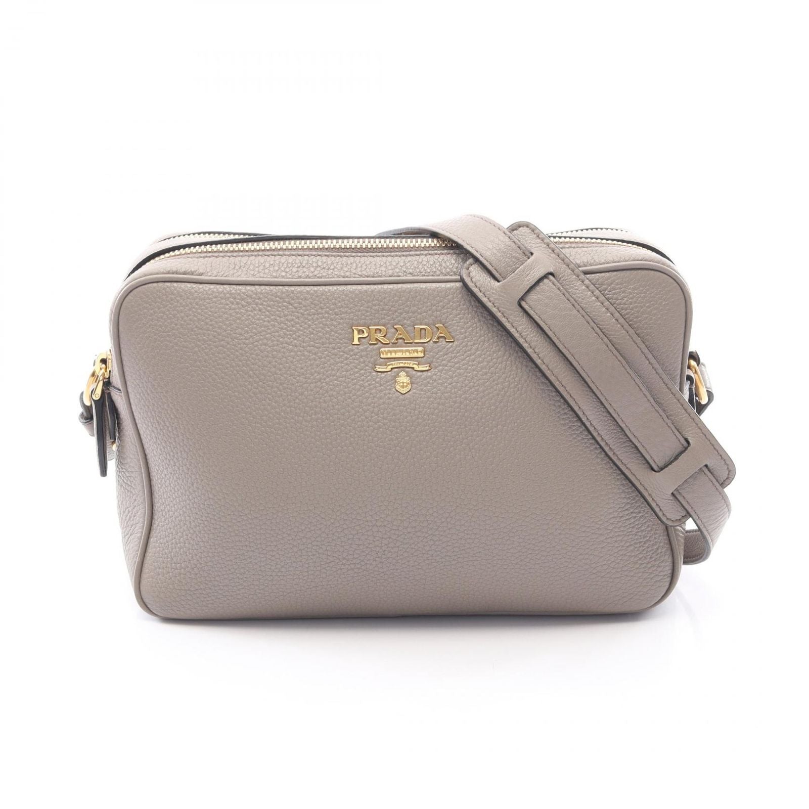 Prada Shoulder Bag Vitello Phenix Gray Leather Metal Logo