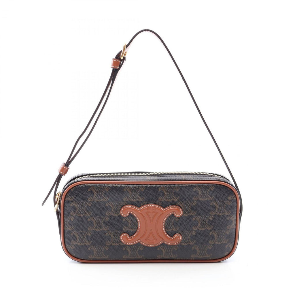Celine Shoulder Bag Cuill Triomphe Mini Dark Brown Canvas Leather