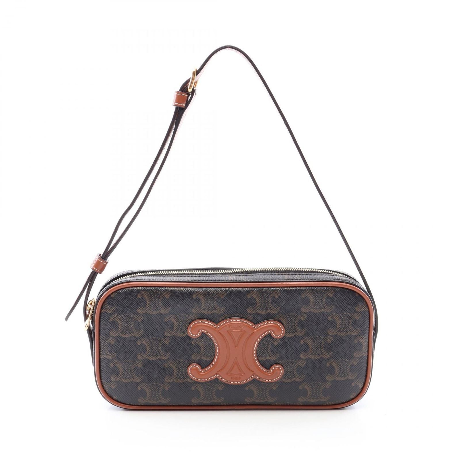 Celine Shoulder Bag Cuill Triomphe Mini Dark Brown Canvas Leather