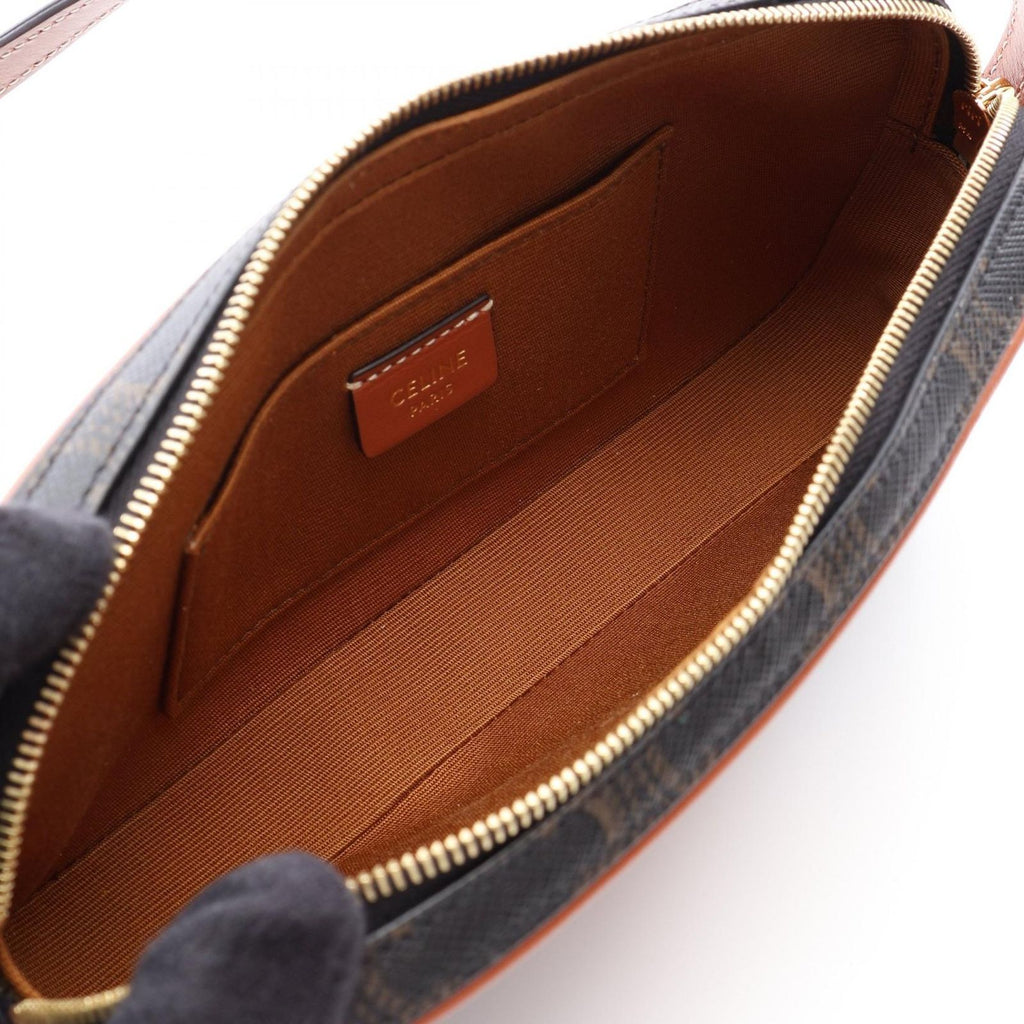 Celine Shoulder Bag Cuill Triomphe Mini Dark Brown Canvas Leather — view 3