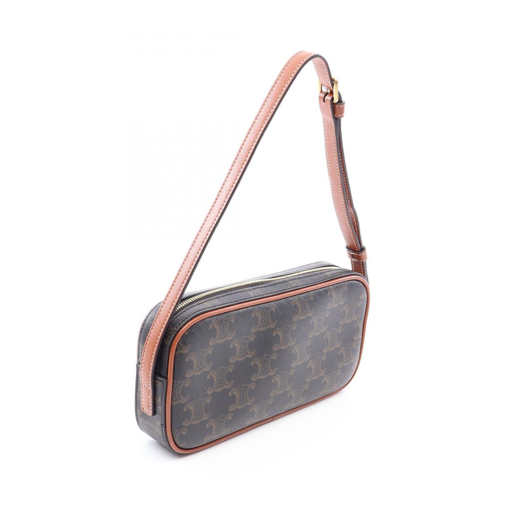 Celine Shoulder Bag Cuill Triomphe Mini Dark Brown Canvas Leather — view 2