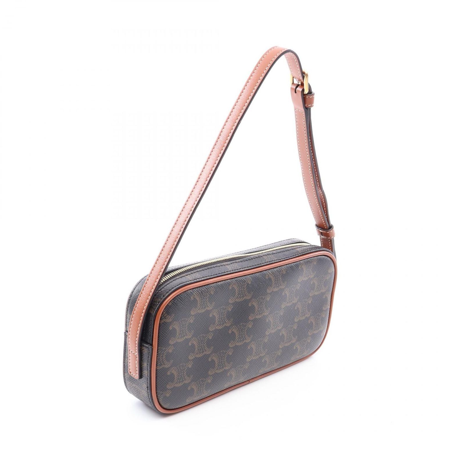 Celine Shoulder Bag Cuill Triomphe Mini Dark Brown Canvas Leather — view 2