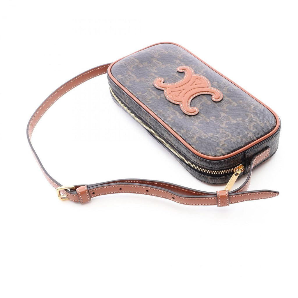 Celine Shoulder Bag Cuill Triomphe Mini Dark Brown Canvas Leather — view 7