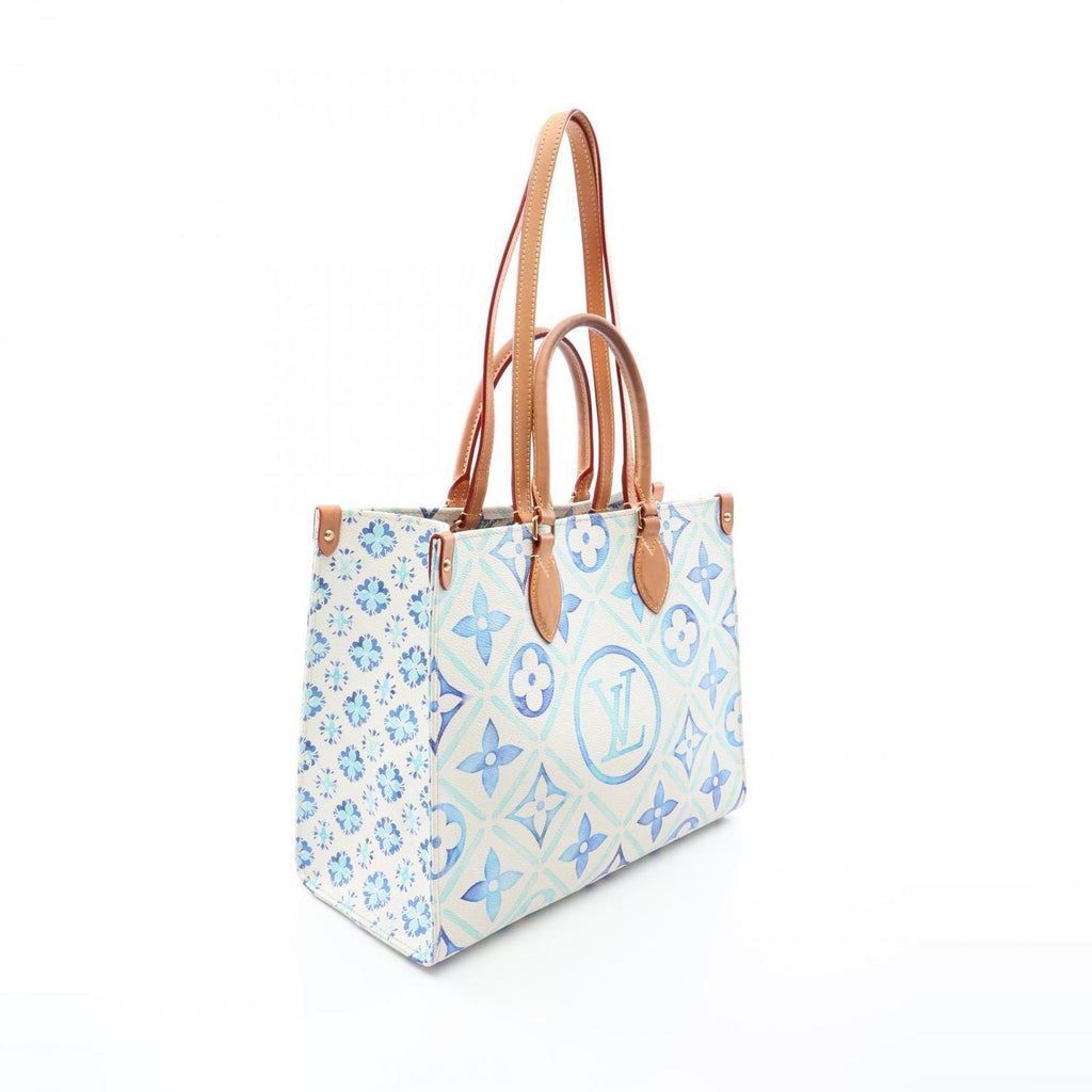 Louis Vuitton Tote Bag On The Go MM Monogram Tile Lagoon 2-Way Blue Canvas Leather — view 2