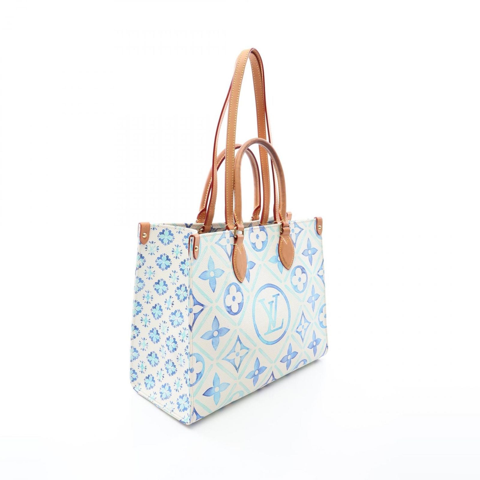 Louis Vuitton Tote Bag On The Go MM Monogram Tile Lagoon 2-Way Blue Canvas Leather — view 2