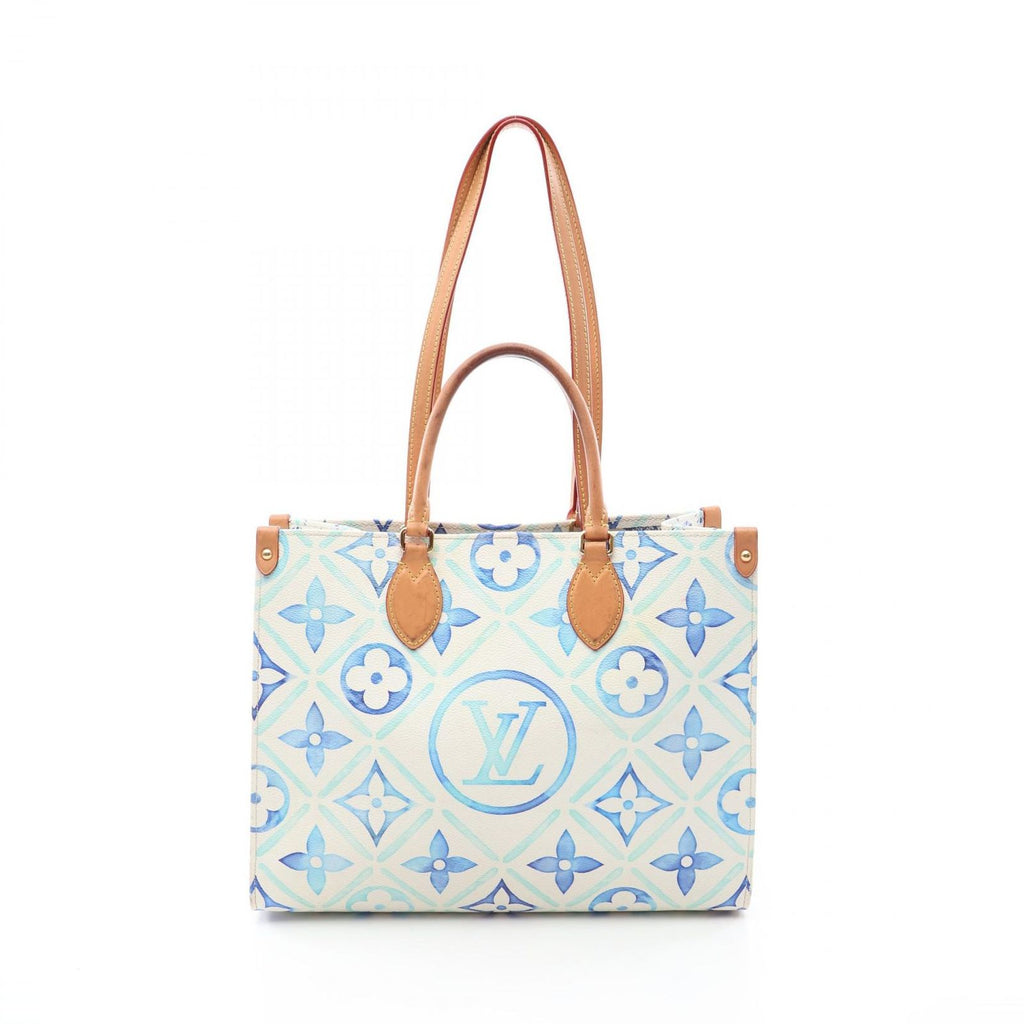 Louis Vuitton Tote Bag On The Go MM Monogram Tile Lagoon 2-Way Blue Canvas Leather