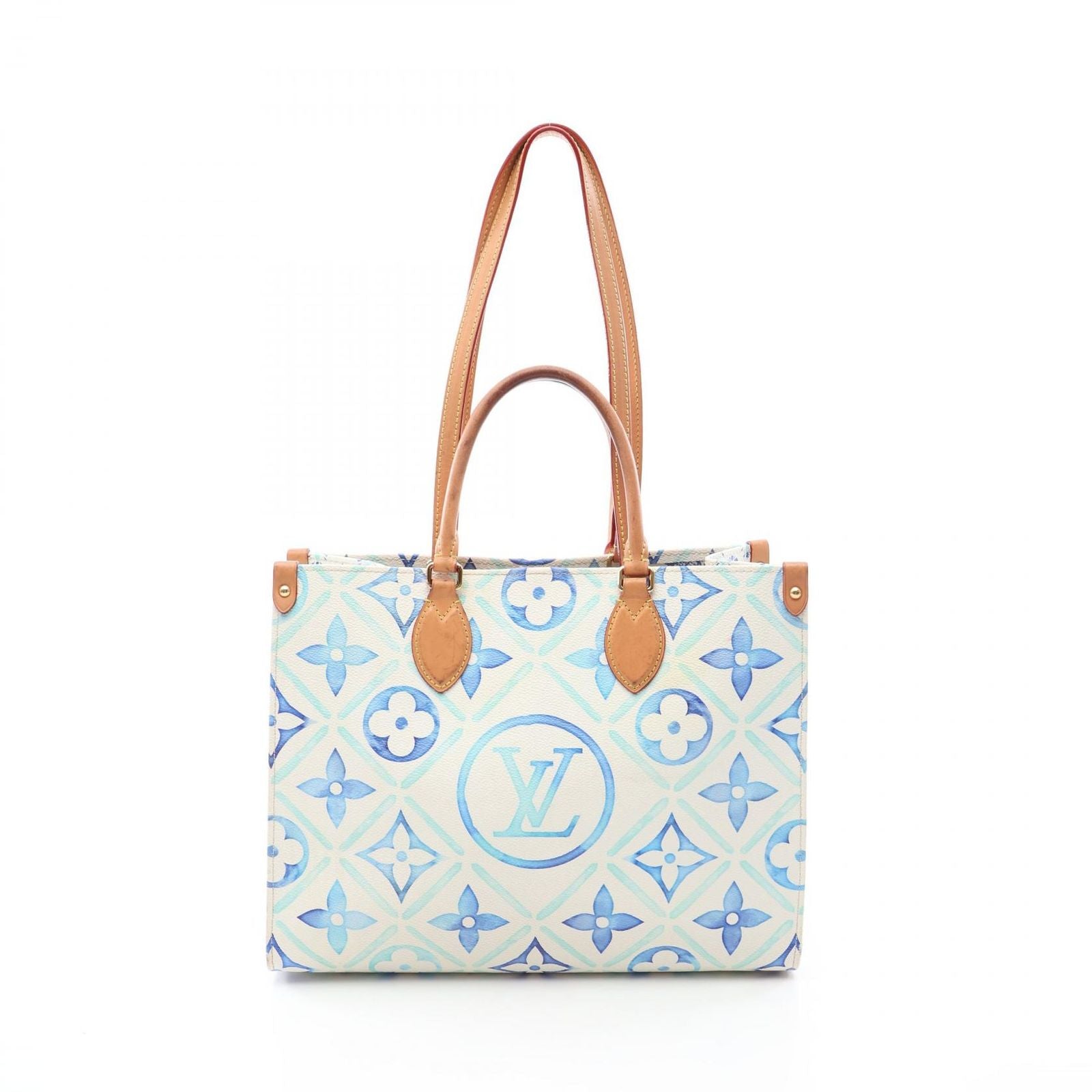 Louis Vuitton Tote Bag On The Go MM Monogram Tile Lagoon 2-Way Blue Canvas Leather