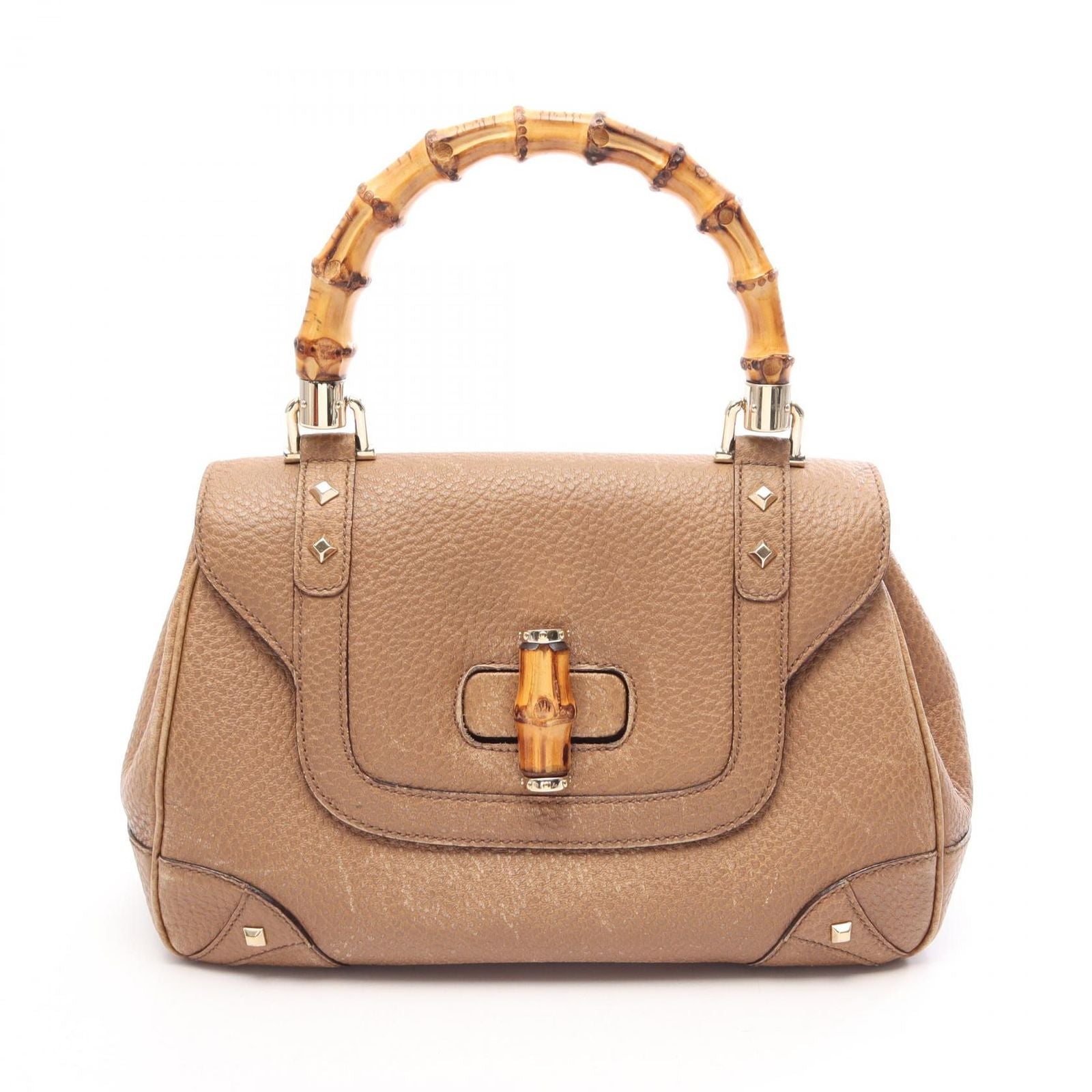 Gucci Bamboo Beige Leather Handbag