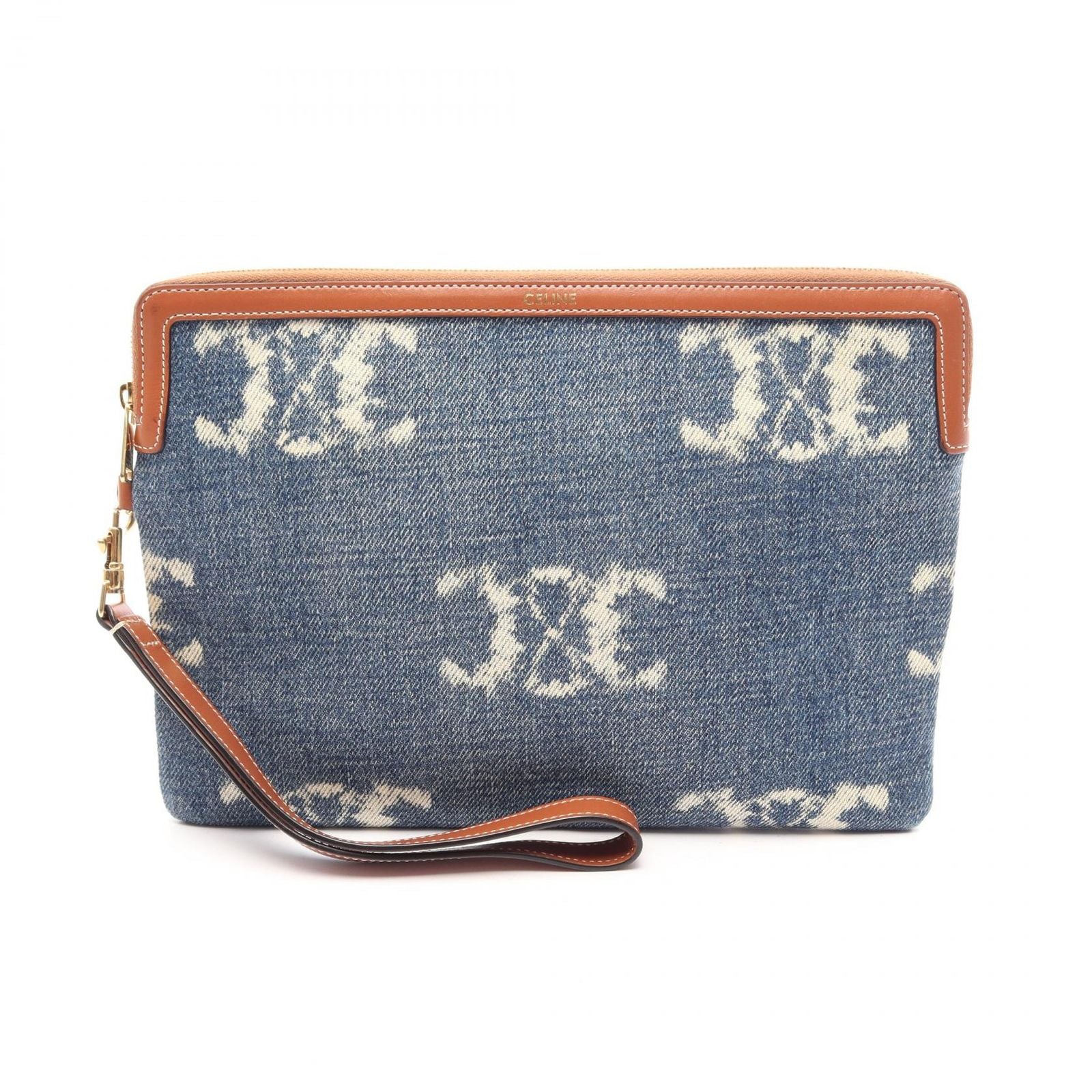 Celine Clutch Triomphe Indigo Blue Denim Leather