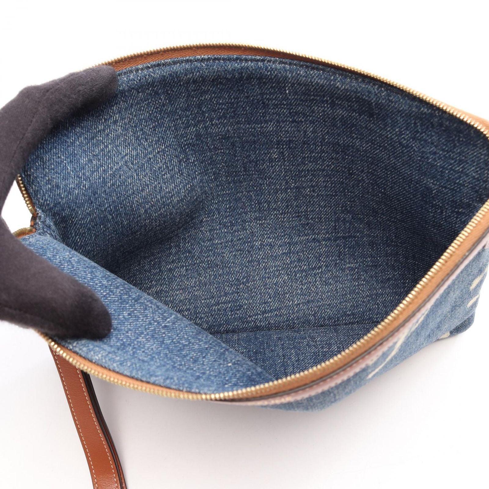 Celine Clutch Triomphe Indigo Blue Denim Leather — view 3