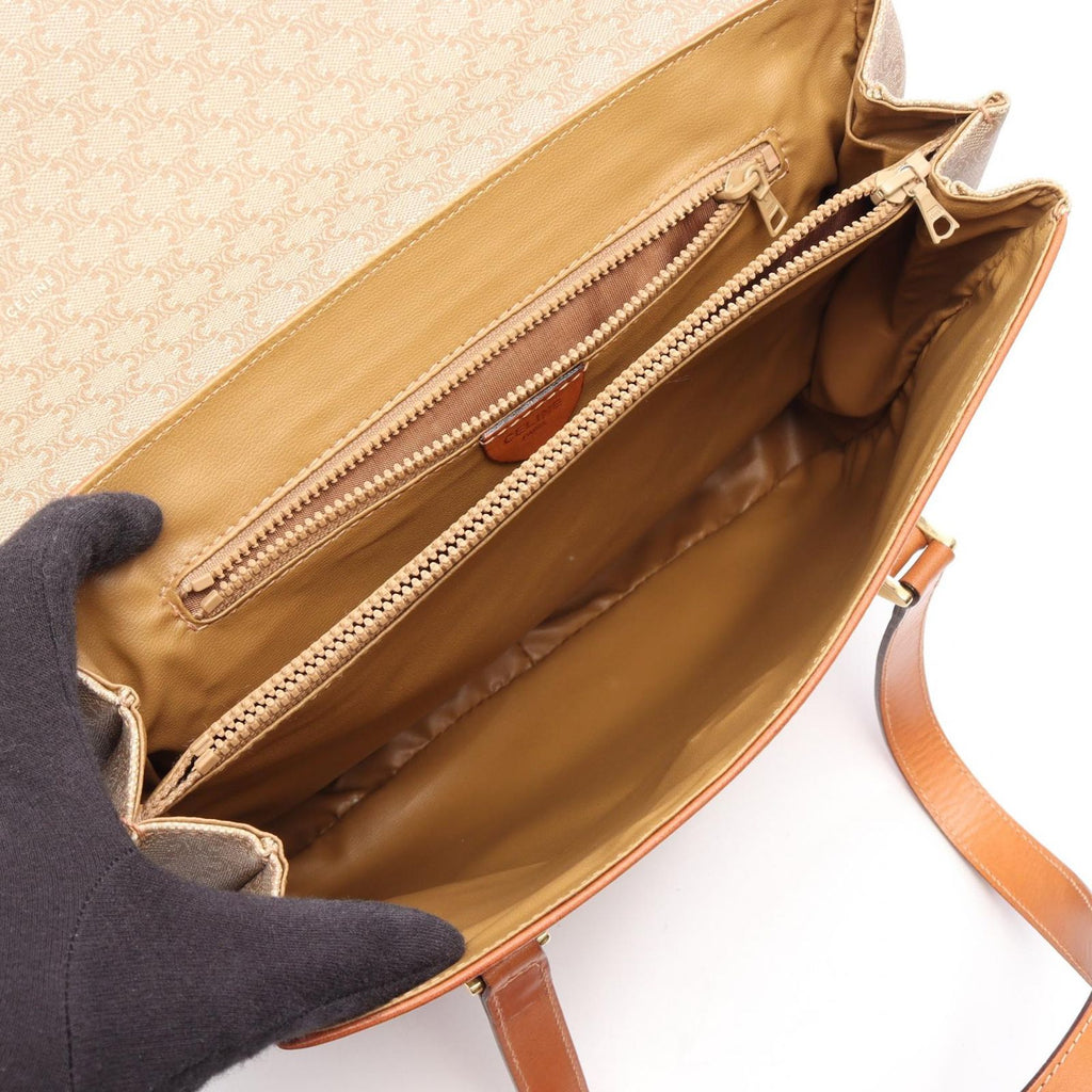 Celine Macadam Beige Brown Canvas Leather Handbag — view 3