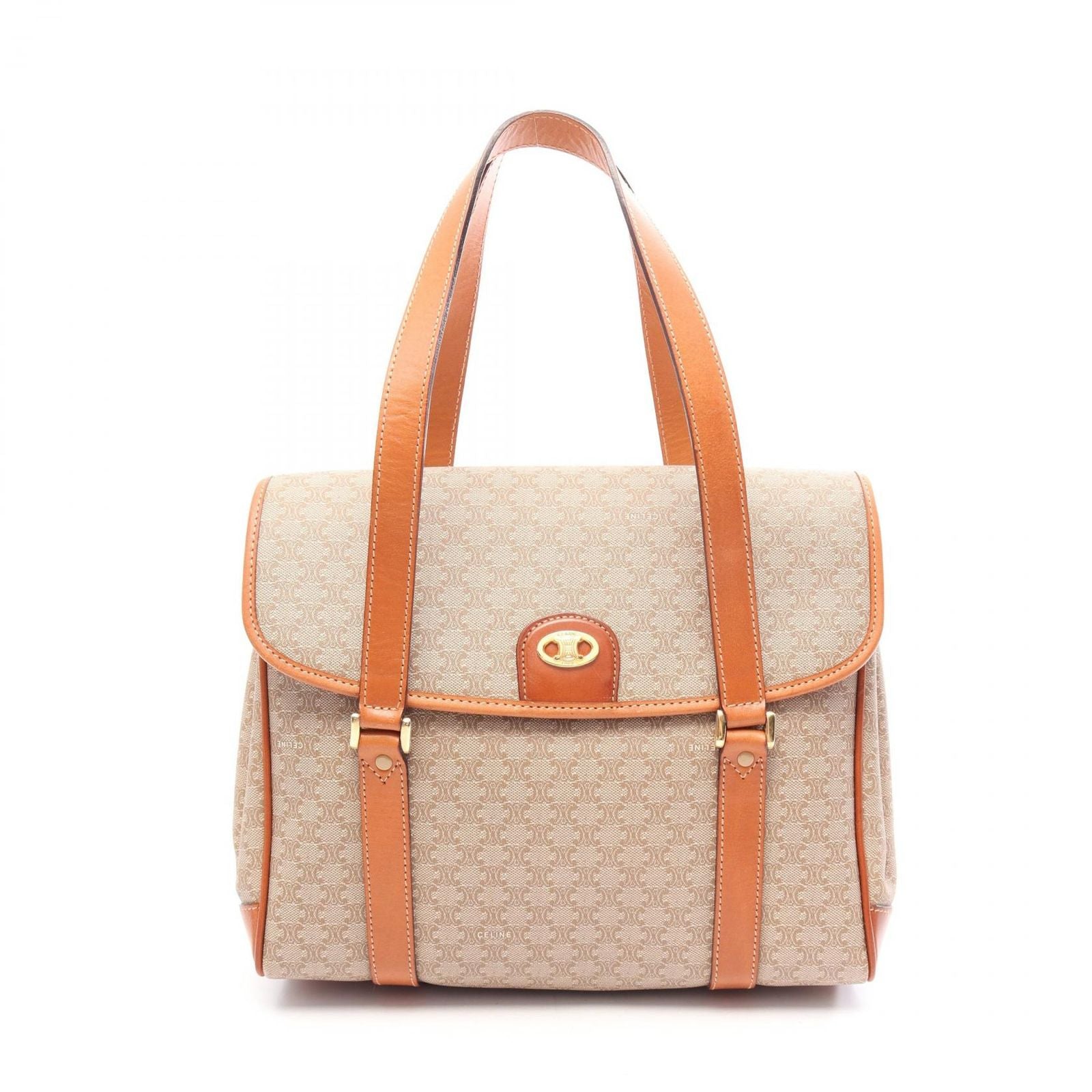 Celine Macadam Beige Brown Canvas Leather Handbag