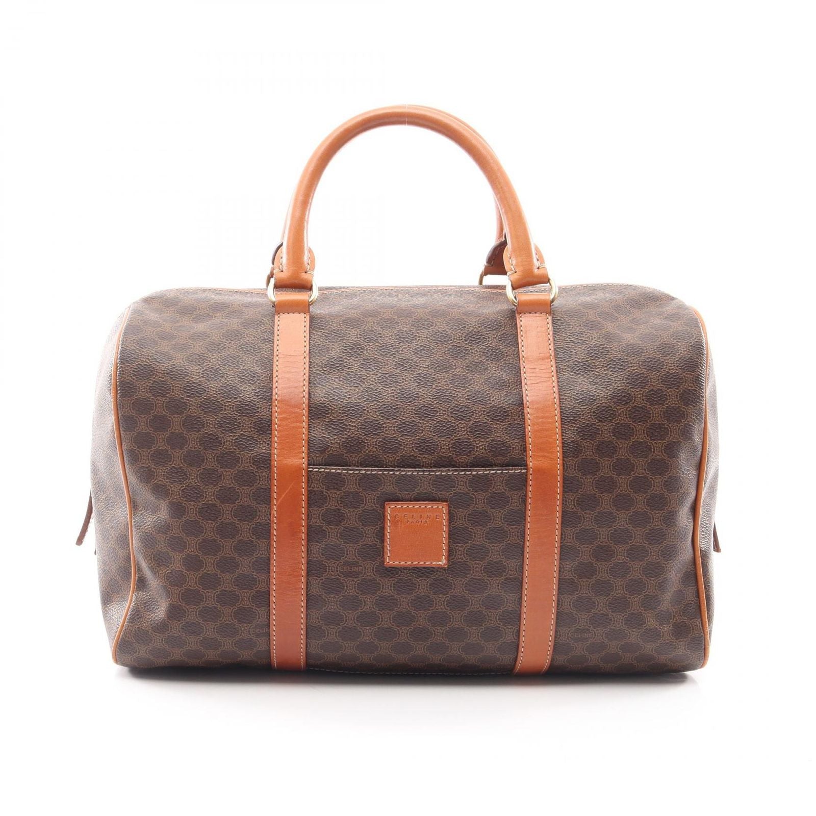Celine Macadam Brown Canvas Leather Mini Boston Handbag