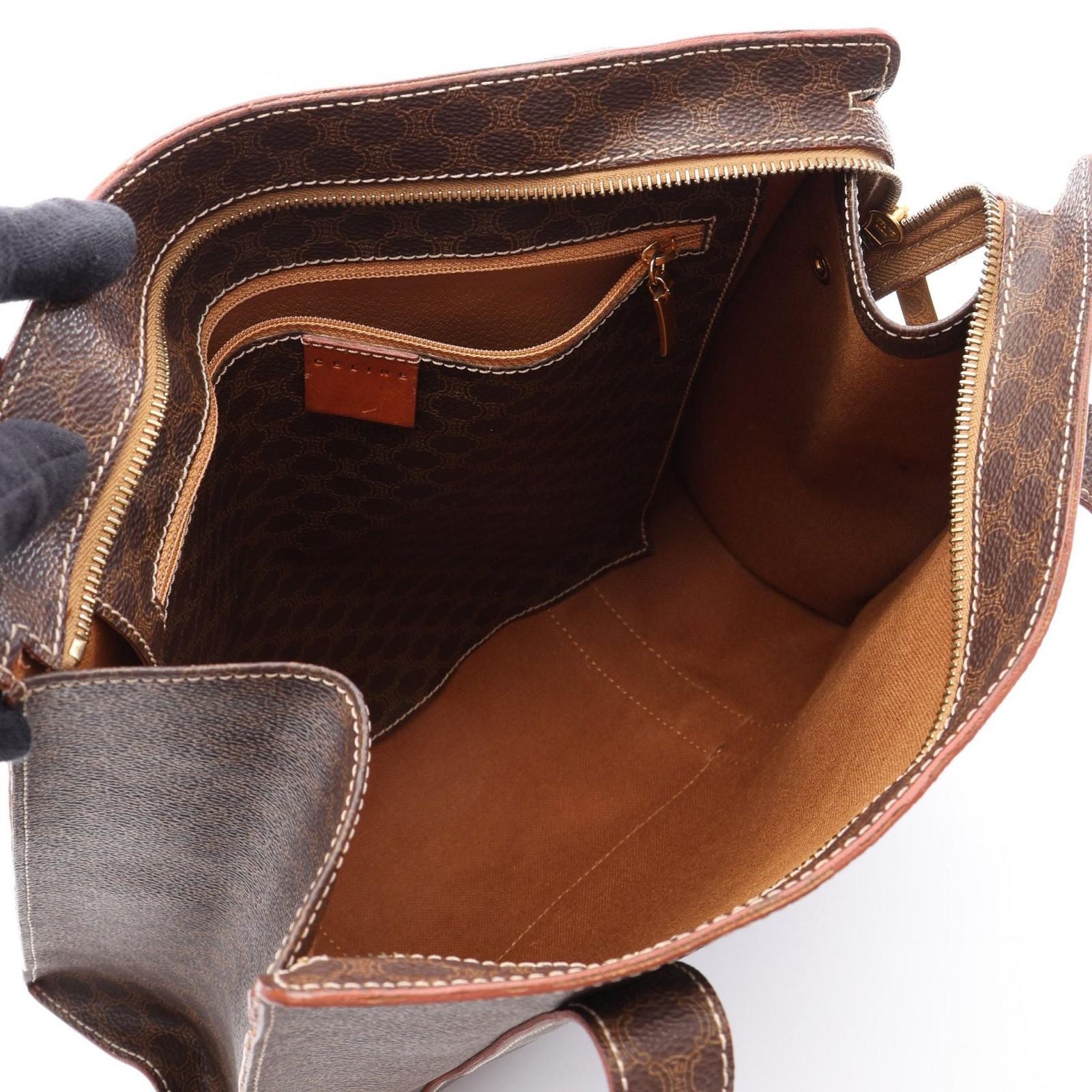 Celine Tote Bag Macadam Brown Canvas Leather — view 3