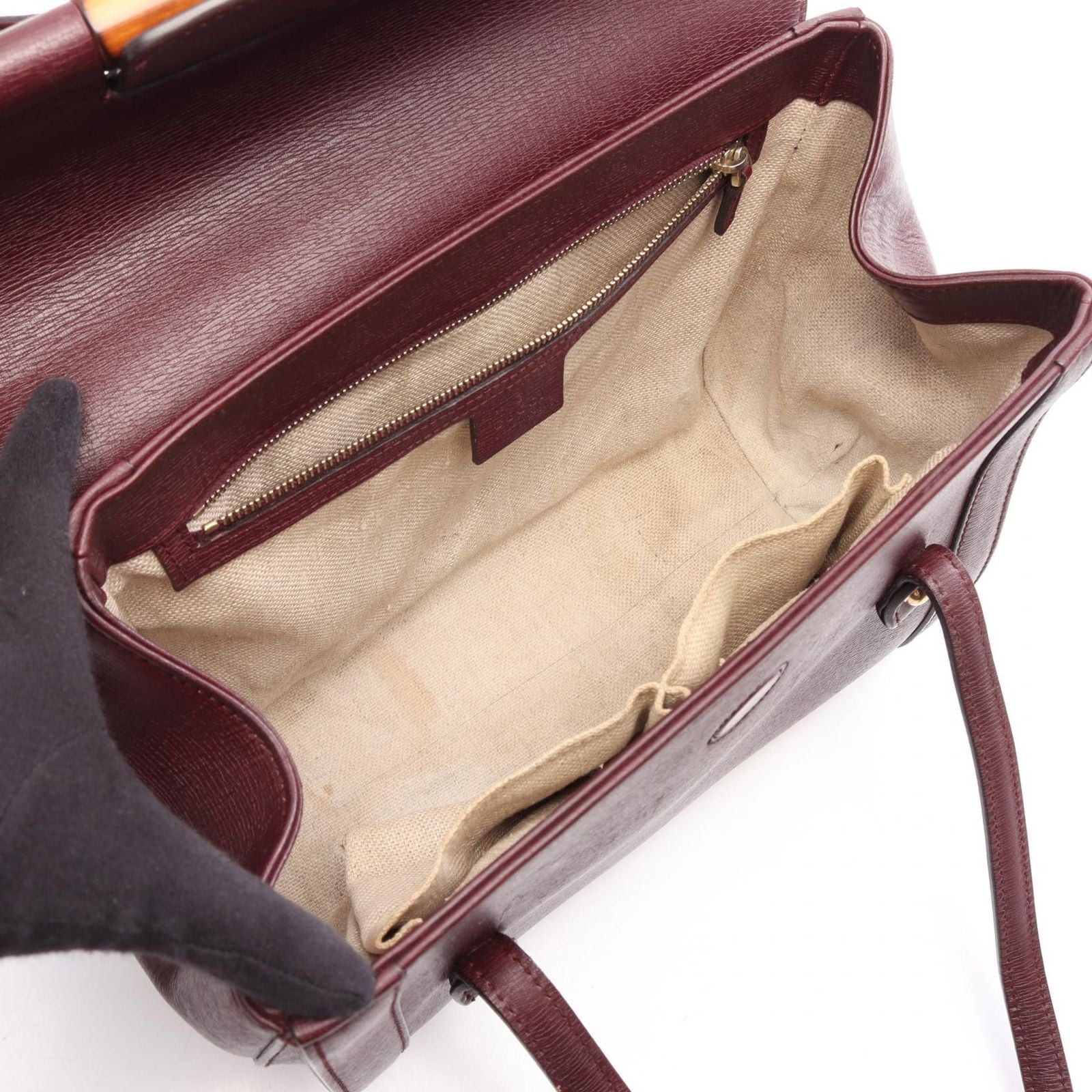 Gucci Shoulder Bag Bamboo Bordeaux Leather Tote — view 3