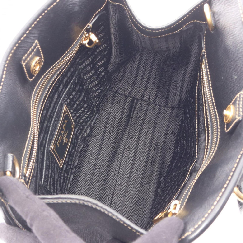 Prada Handbag Triangle Plate 2-Way Black Canvas Saffiano Leather Logo Shoulder — view 3