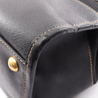 Prada Handbag Triangle Plate 2-Way Black Canvas Saffiano Leather Logo Shoulder — view 6