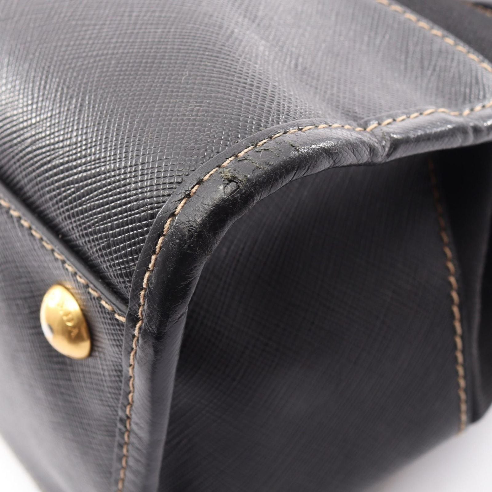 Prada Handbag Triangle Plate 2-Way Black Canvas Saffiano Leather Logo Shoulder — view 6
