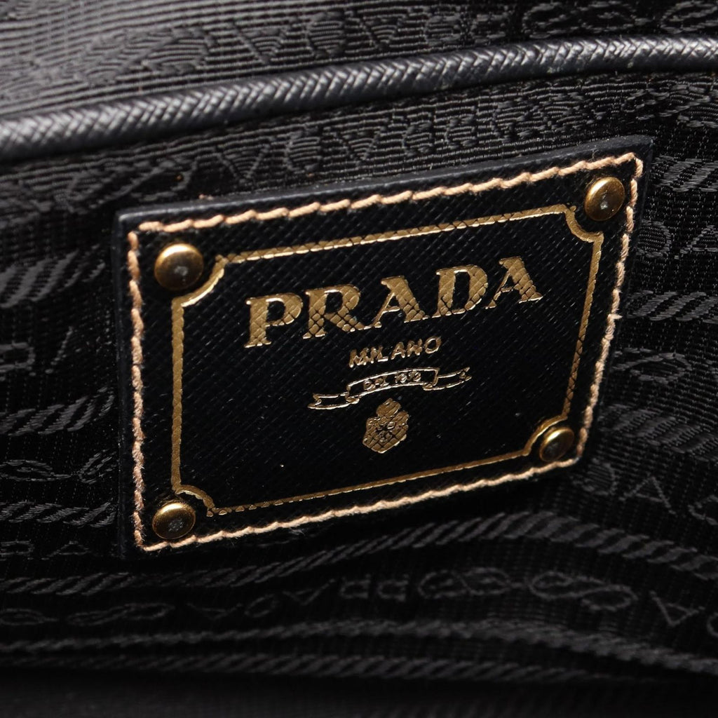 Prada Handbag Triangle Plate 2-Way Black Canvas Saffiano Leather Logo Shoulder — view 4