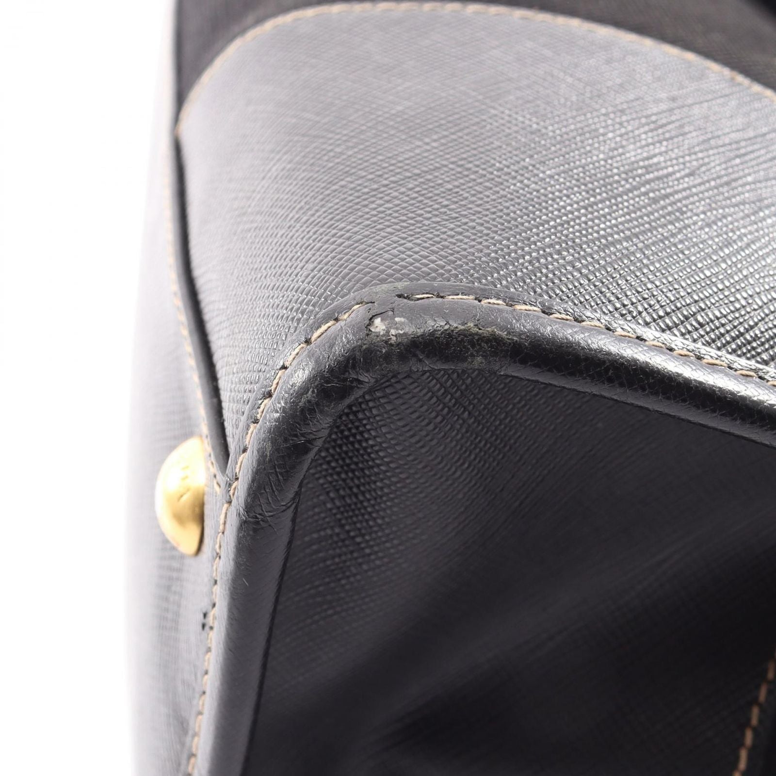 Prada Handbag Triangle Plate 2-Way Black Canvas Saffiano Leather Logo Shoulder — view 7