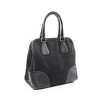 Prada Handbag Triangle Plate 2-Way Black Canvas Saffiano Leather Logo Shoulder — view 2