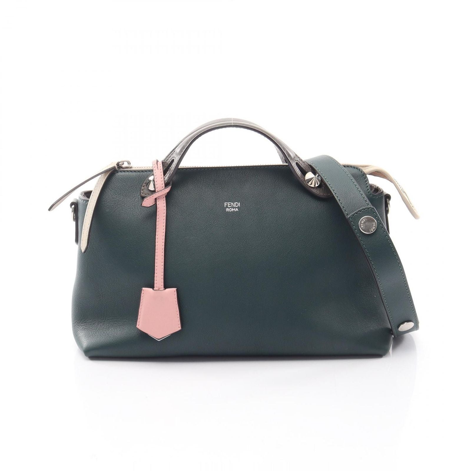 Fendi by the Way Medium 2-Way Khaki Pink Gray Leather Handbag
