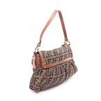 Fendi Shoulder Bag Zucca Black Brown Canvas Leather Handle — view 2