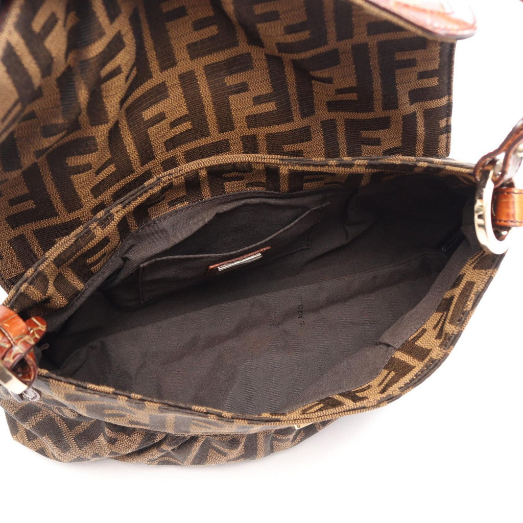 Fendi Shoulder Bag Zucca Black Brown Canvas Leather Handle — view 3