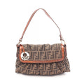 Fendi Shoulder Bag Zucca Black Brown Canvas Leather Handle