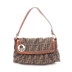 Fendi Shoulder Bag Zucca Black Brown Canvas Leather Handle
