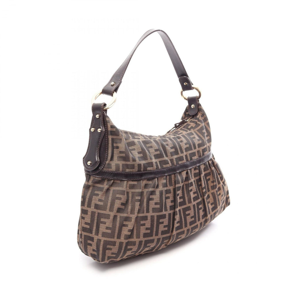 Fendi Shoulder Bag Zucca Brown Black Canvas Leather — view 2