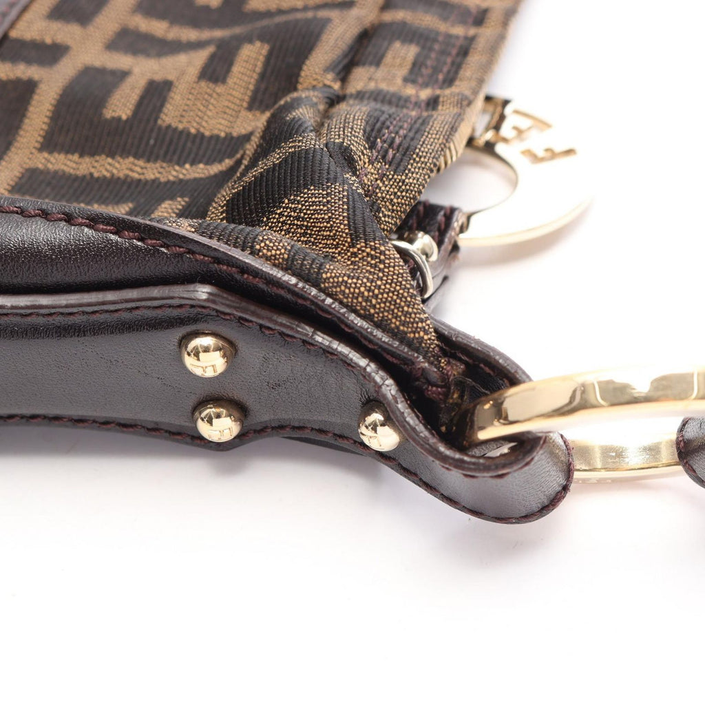 Fendi Shoulder Bag Zucca Brown Black Canvas Leather — view 8
