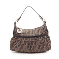 Fendi Shoulder Bag Zucca Brown Black Canvas Leather