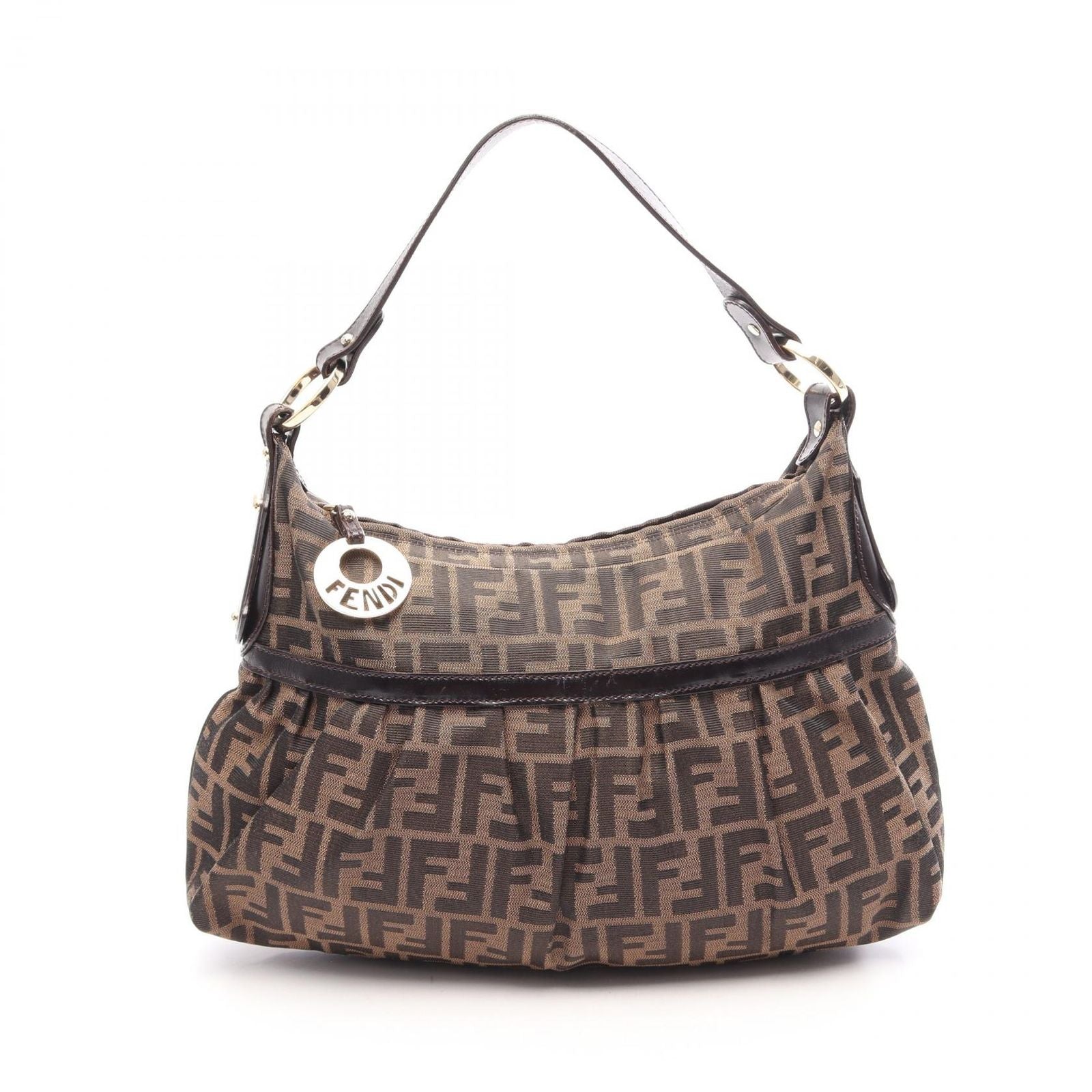Fendi Shoulder Bag Zucca Brown Black Canvas Leather