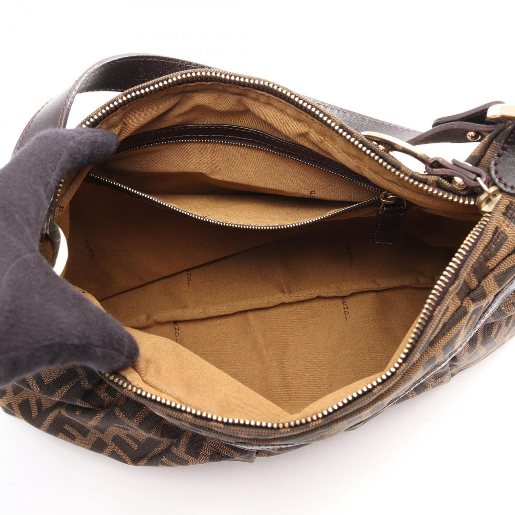 Fendi Shoulder Bag Zucca Brown Black Canvas Leather — view 3