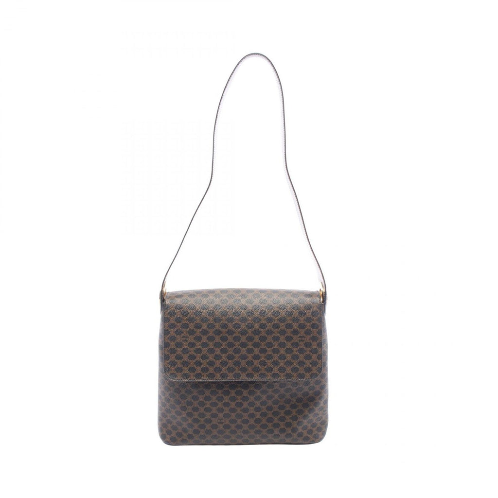 Celine Shoulder Bag Macadam Black Brown Canvas Leather