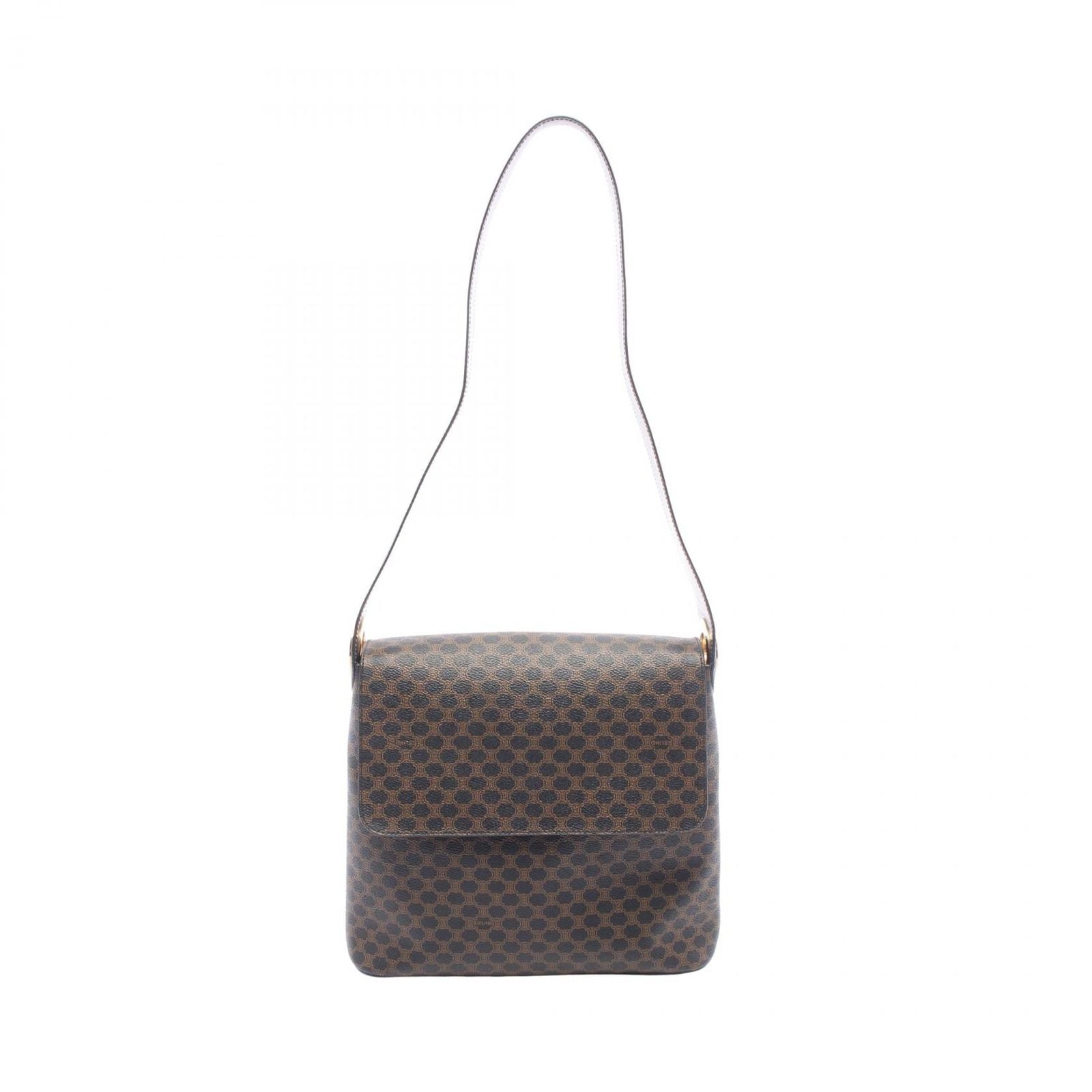 Celine Shoulder Bag Macadam Black Brown Canvas Leather