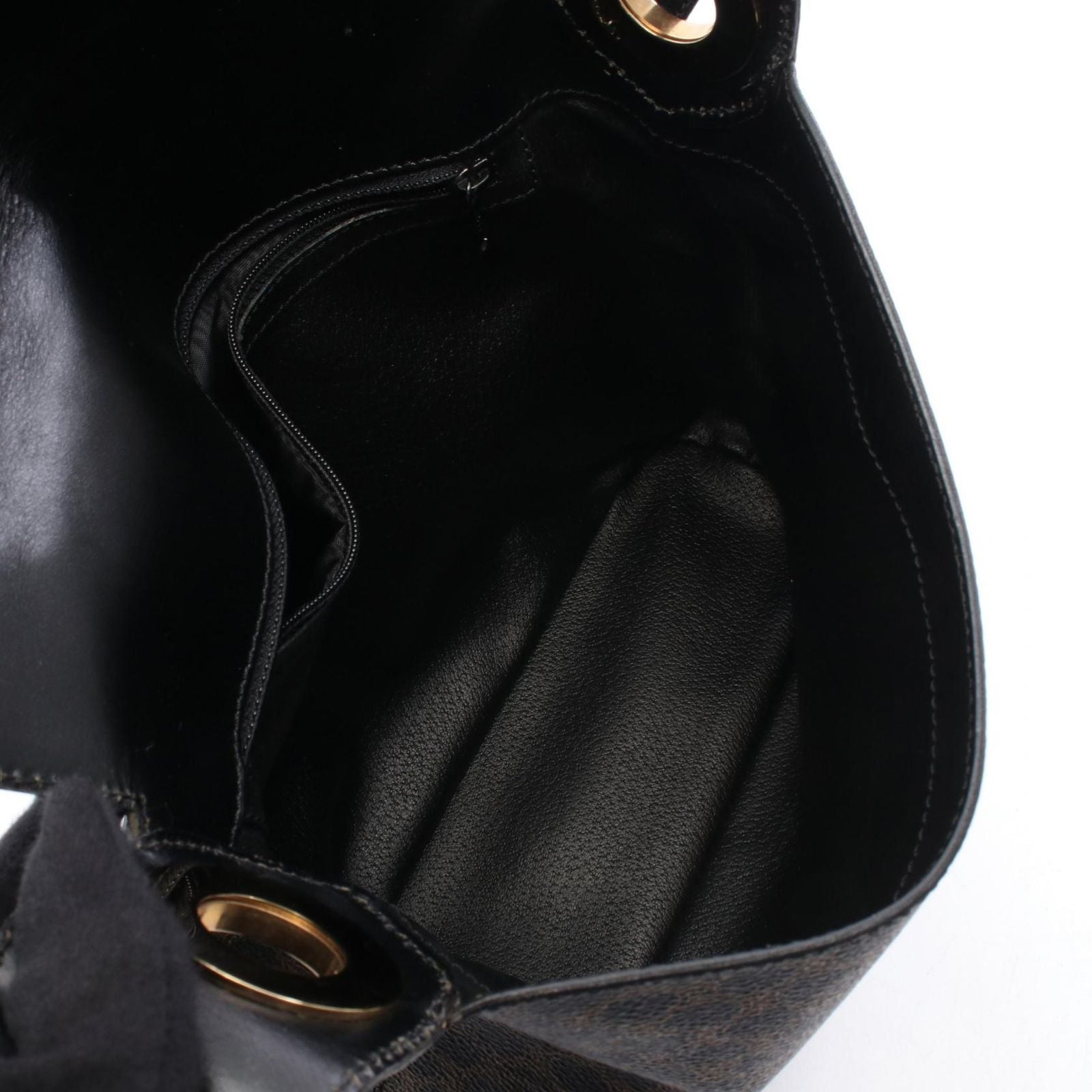 Celine Shoulder Bag Macadam Black Brown Canvas Leather — view 3