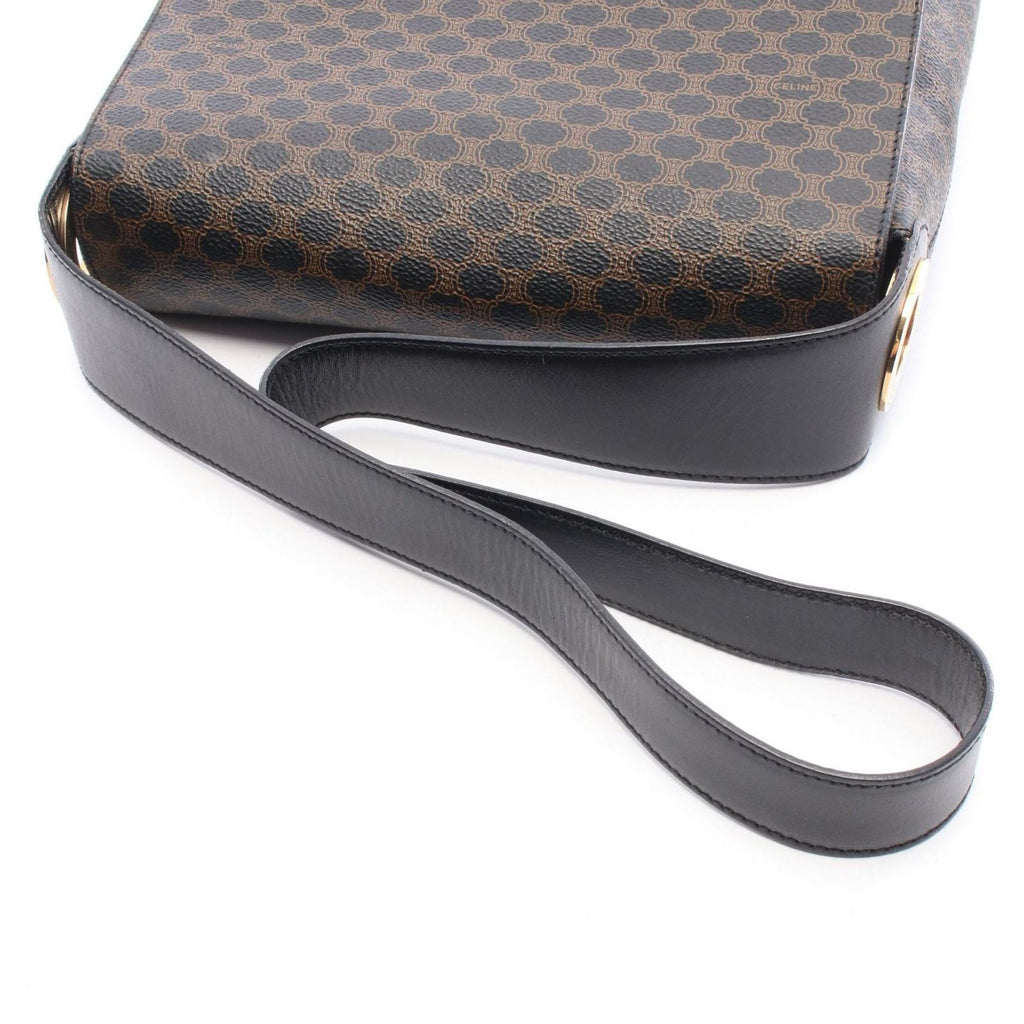 Celine Shoulder Bag Macadam Black Brown Canvas Leather — view 8