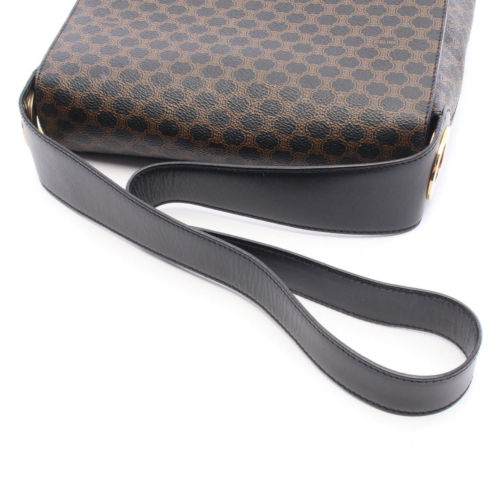 Celine Shoulder Bag Macadam Black Brown Canvas Leather — view 8