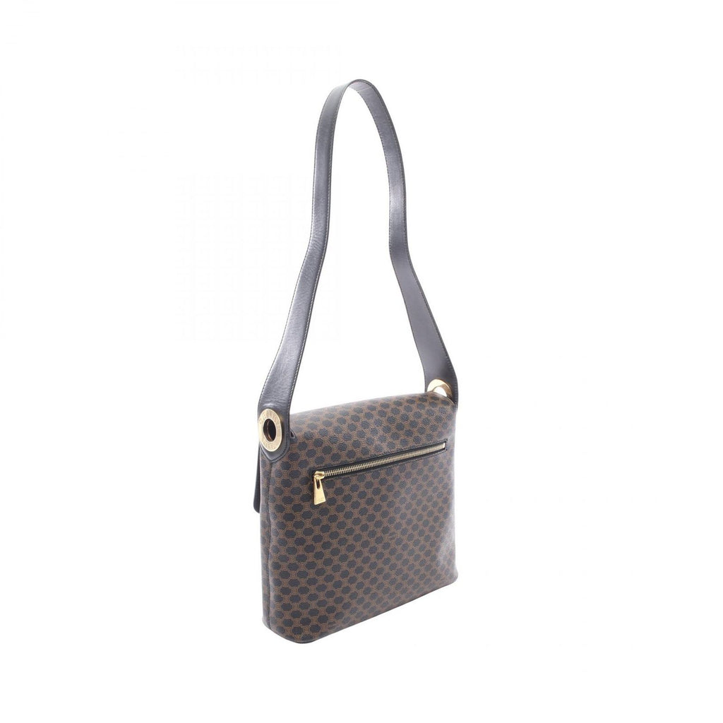 Celine Shoulder Bag Macadam Black Brown Canvas Leather — view 2