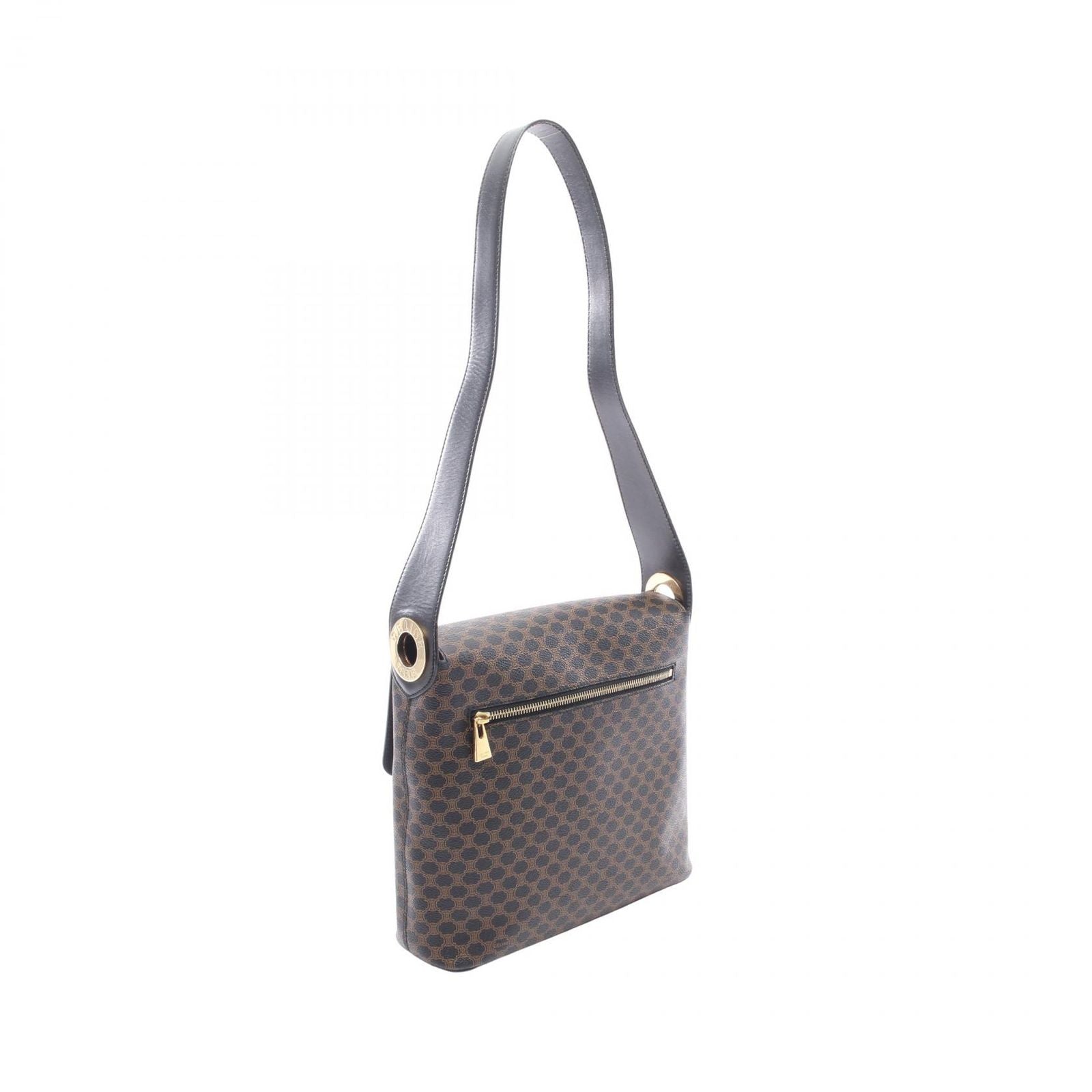 Celine Shoulder Bag Macadam Black Brown Canvas Leather — view 2