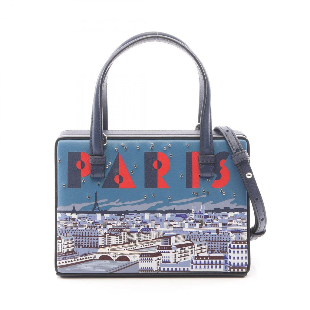 Loewe Handbag Postal Small le City Paris 2-Way 309 31 85 Navy Red Multi Leather