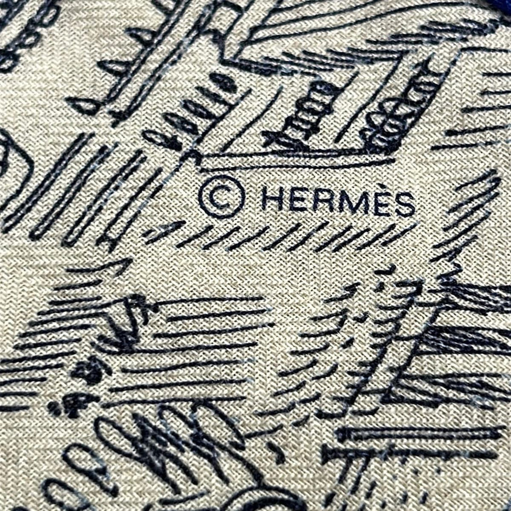 Hermes Shawl Carre Geant 140 Natural Blue Royal Petrol Cashmere Silk Scarf — view 2
