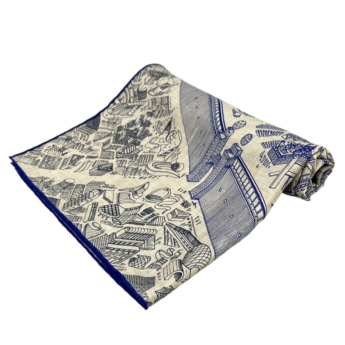 Hermes Shawl Carre Geant 140 Natural Blue Royal Petrol Cashmere Silk Scarf