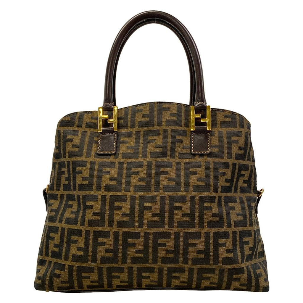 Fendi Handbag Zucchini Beige Dark Brown Gold Leather