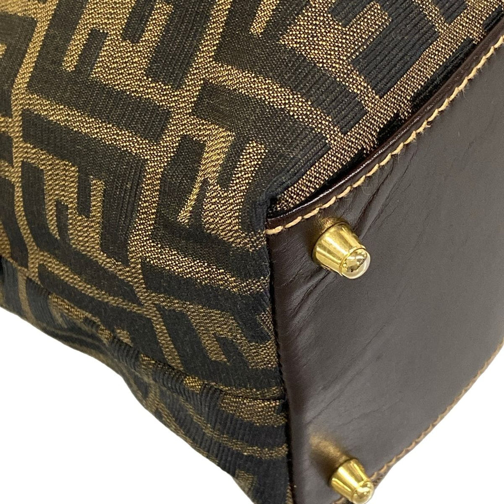 Fendi Handbag Zucchini Beige Dark Brown Gold Leather — view 6