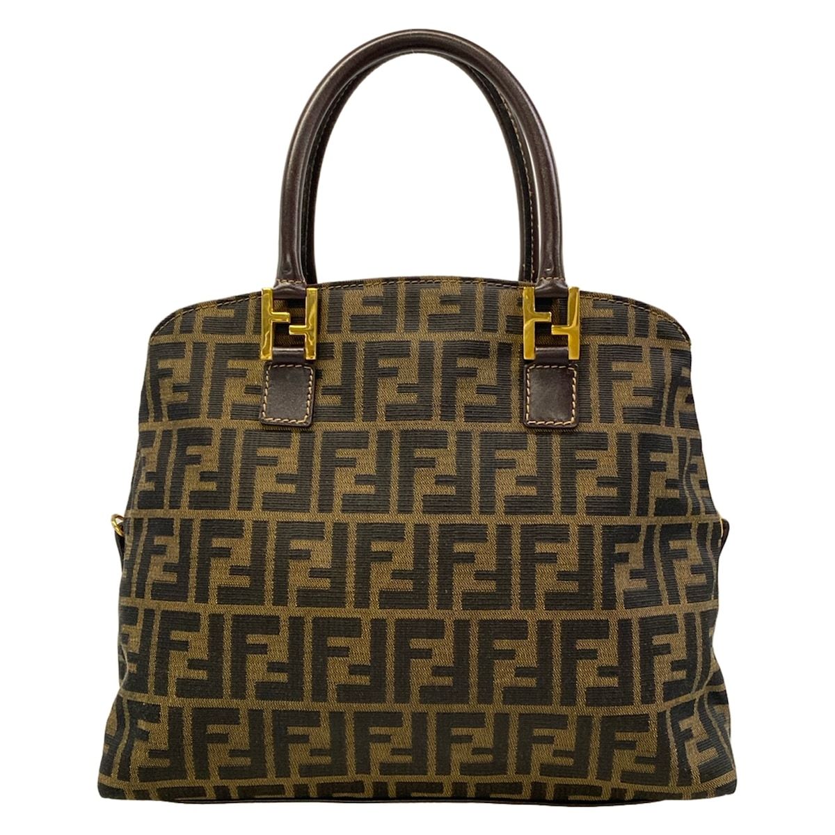 Fendi Handbag Zucchini Beige Dark Brown Gold Leather — view 3